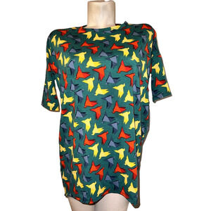 LULAROE Top Size XXS Green Yellow Orange Irma HI-LO Tunic Origami Print SS Tunic